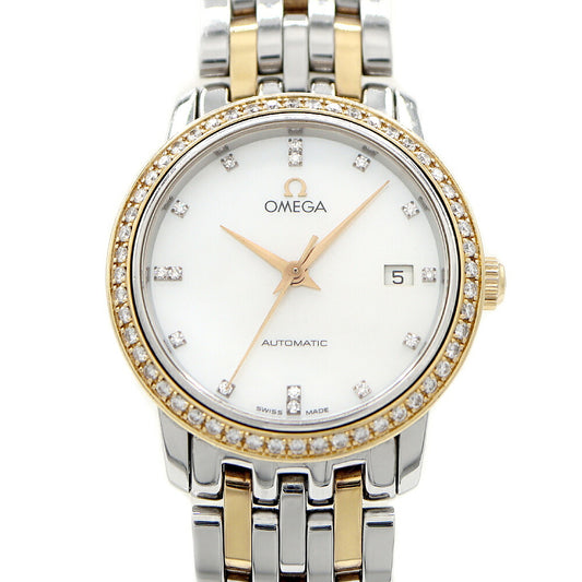 OMEGA Omega DeVille Diamond Bezel 4395.95 Diamond 15P Diamond Date White White Shell SS Stainless Steel K18YG Yellow Gold Combi Ladies Automatic Winding DeVille [6 Month Warranty] [Watch] [Used]
