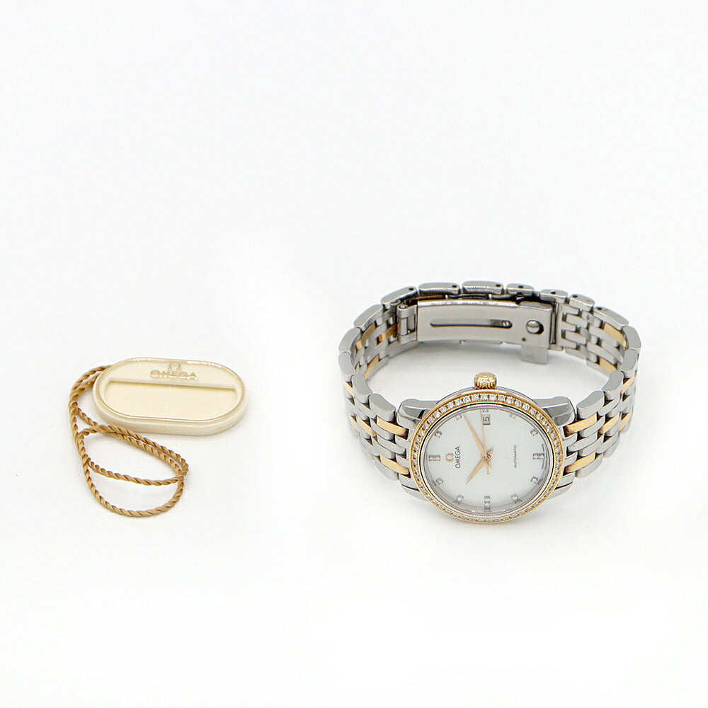 OMEGA Omega DeVille Diamond Bezel 4395.95 Diamond 15P Diamond Date White White Shell SS Stainless Steel K18YG Yellow Gold Combi Ladies Automatic Winding DeVille [6 Month Warranty] [Watch] [Used]