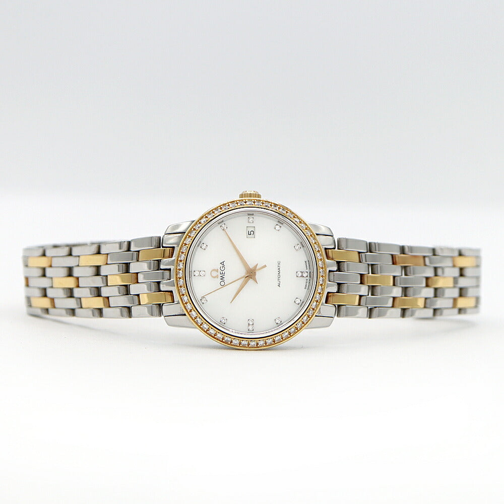 OMEGA Omega DeVille Diamond Bezel 4395.95 Diamond 15P Diamond Date White White Shell SS Stainless Steel K18YG Yellow Gold Combi Ladies Automatic Winding DeVille [6 Month Warranty] [Watch] [Used]