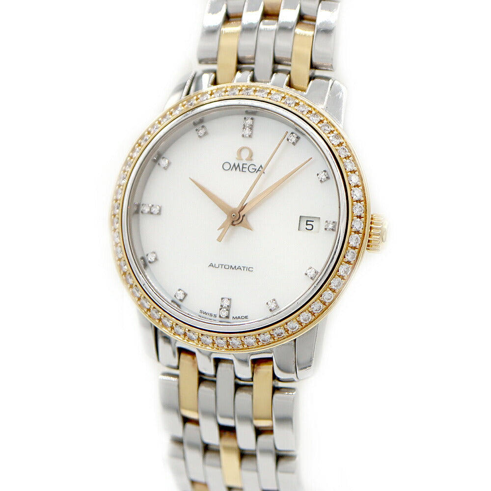 OMEGA Omega DeVille Diamond Bezel 4395.95 Diamond 15P Diamond Date White White Shell SS Stainless Steel K18YG Yellow Gold Combi Ladies Automatic Winding DeVille [6 Month Warranty] [Watch] [Used]