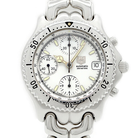Internally inspected TAG Heuer S/el Cell Series Chronograph CG2110 Date 200m Water Resistant Small Second White SS Stainless Steel Men's Automatic Winding [6 Month Warranty] [Watch] [Used]