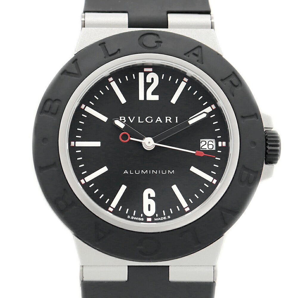 BVLGARI ブルガリ アルミニウム BB40AT デイト 黒 ブラック アルミニウム 純正ラバーベルト 純正尾錠 メンズ 自動巻き【6ヶ月保証】【腕時計】【中古】