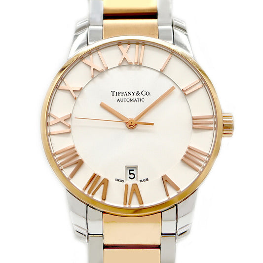 TIFFANY&Co. Tiffany Atlas Dome Z1800.68.13A21A00A Date 50m Waterproof Back Slot Silver SS Stainless Steel PG Pink Gold Combination Men's Automatic Winding [6 Month Warranty] [Watch] [Used]