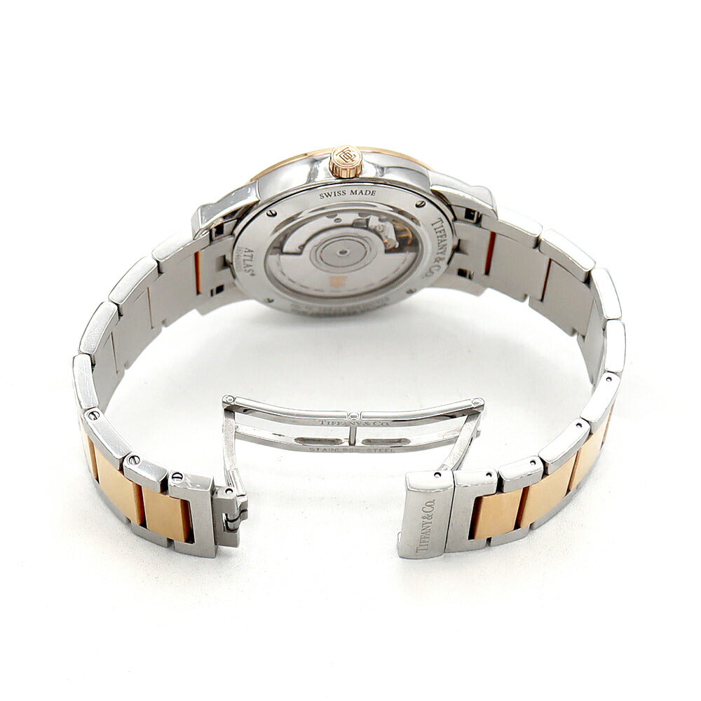 TIFFANY&Co. ティファニー アトラス ドーム Z1800.68.13A21A00A デイト 50m防水 裏スケ シルバー SS ステンレス PG ピンクゴールド コンビ メンズ 自動巻き【6ヶ月保証】【腕時計】【中古】