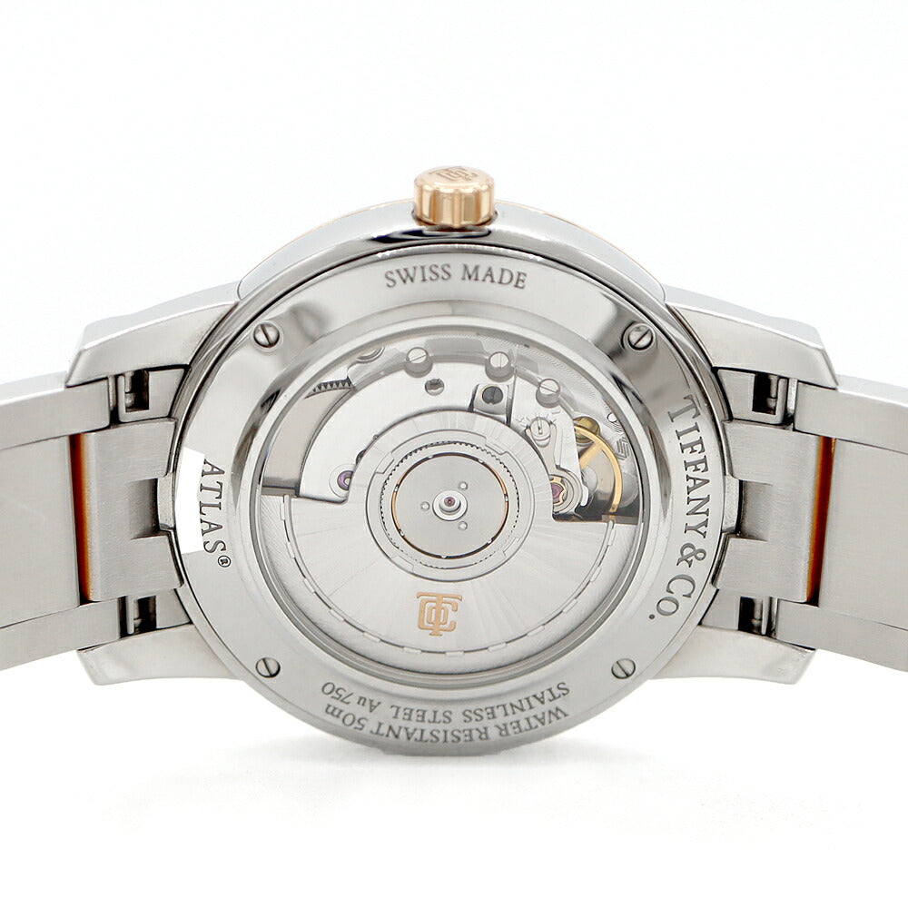 TIFFANY&Co. ティファニー アトラス ドーム Z1800.68.13A21A00A デイト 50m防水 裏スケ シルバー SS ステンレス PG ピンクゴールド コンビ メンズ 自動巻き【6ヶ月保証】【腕時計】【中古】