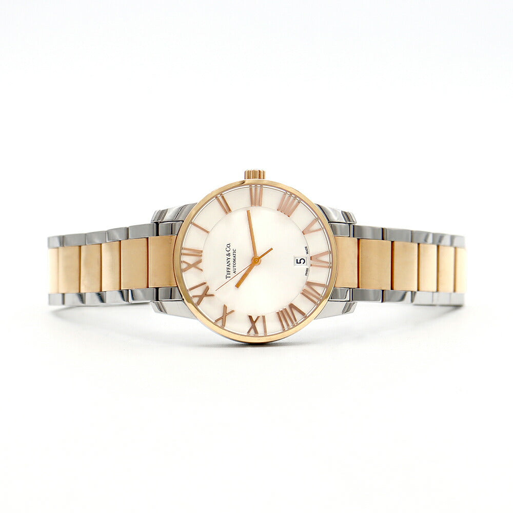 TIFFANY&Co. ティファニー アトラス ドーム Z1800.68.13A21A00A デイト 50m防水 裏スケ シルバー SS ステンレス PG ピンクゴールド コンビ メンズ 自動巻き【6ヶ月保証】【腕時計】【中古】
