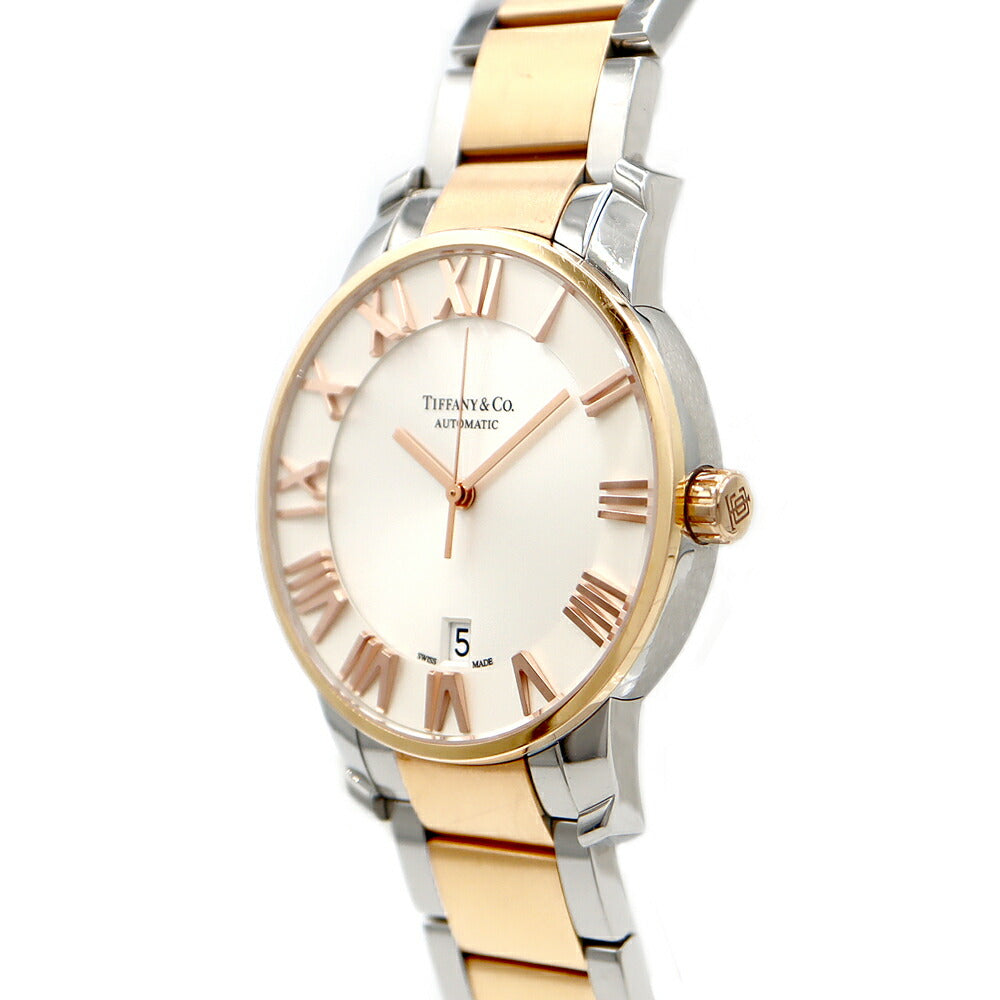 TIFFANY&Co. ティファニー アトラス ドーム Z1800.68.13A21A00A デイト 50m防水 裏スケ シルバー SS ステンレス PG ピンクゴールド コンビ メンズ 自動巻き【6ヶ月保証】【腕時計】【中古】