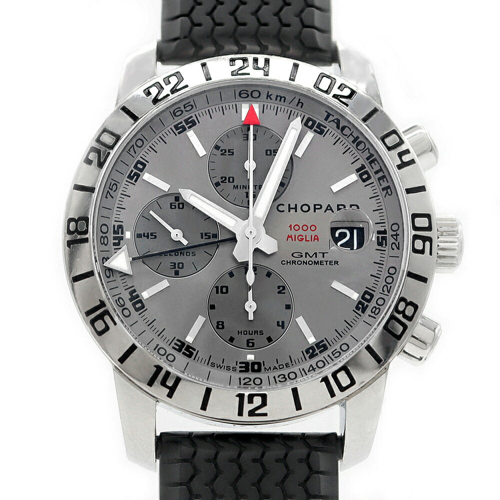 内部点検済 Chopard ショパール ミッレミリア GMT クロノグラフ 16/8992 3022 50m防水 デイト グレー SS ステンレス 純正ラバーベルト 純正尾錠 メンズ 自動巻き【6ヶ月保証】【腕時計】【中古】
