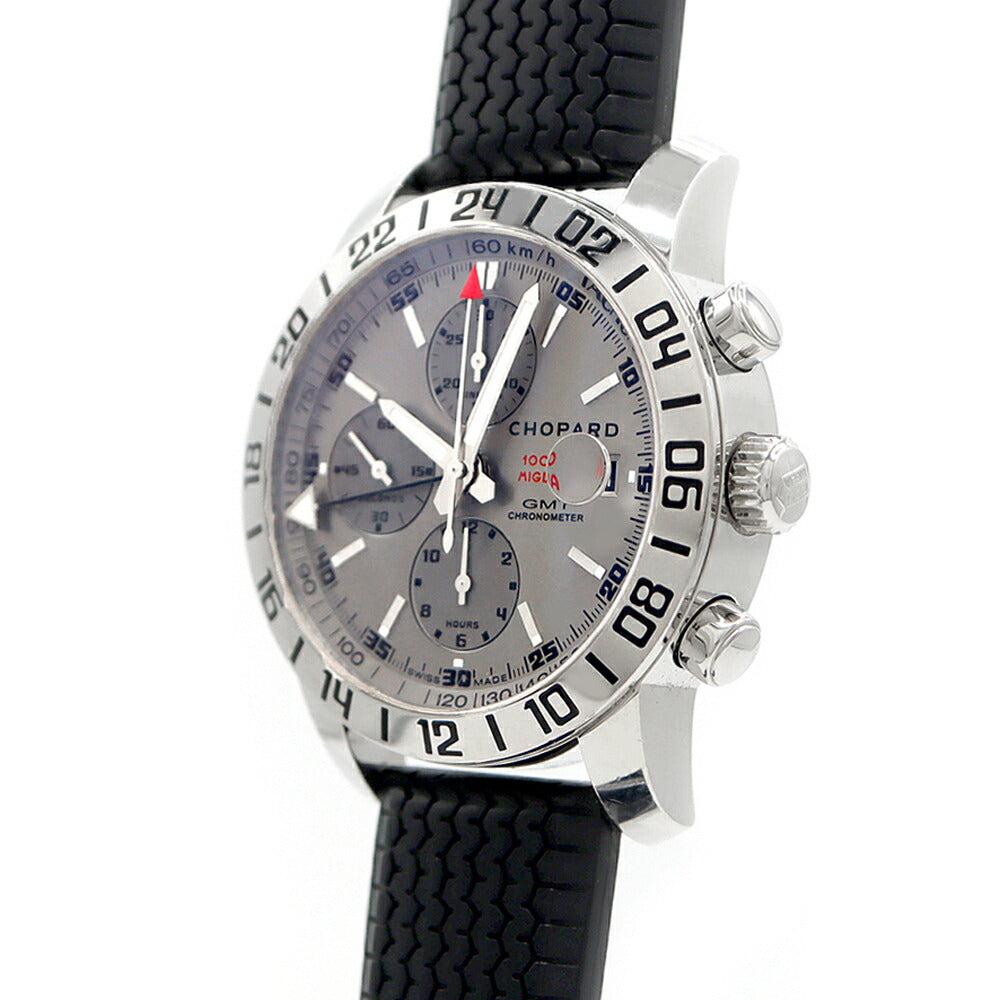 内部点検済 Chopard ショパール ミッレミリア GMT クロノグラフ 16/8992 3022 50m防水 デイト グレー SS ステンレス 純正ラバーベルト 純正尾錠 メンズ 自動巻き【6ヶ月保証】【腕時計】【中古】