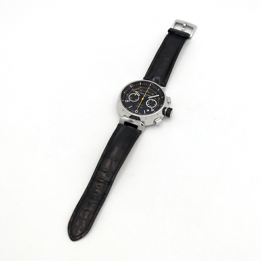 LOUIS VUITTON ルイヴィトン タンブール フライバッククロノグラフ ヴォレ2 世界888本限定 Q102B デイト 100m防水 黒 ブラック SS ステンレス 純正ベルト 純正尾錠 メンズ 自動巻き【6ヶ月保証】【腕時計】【中古】