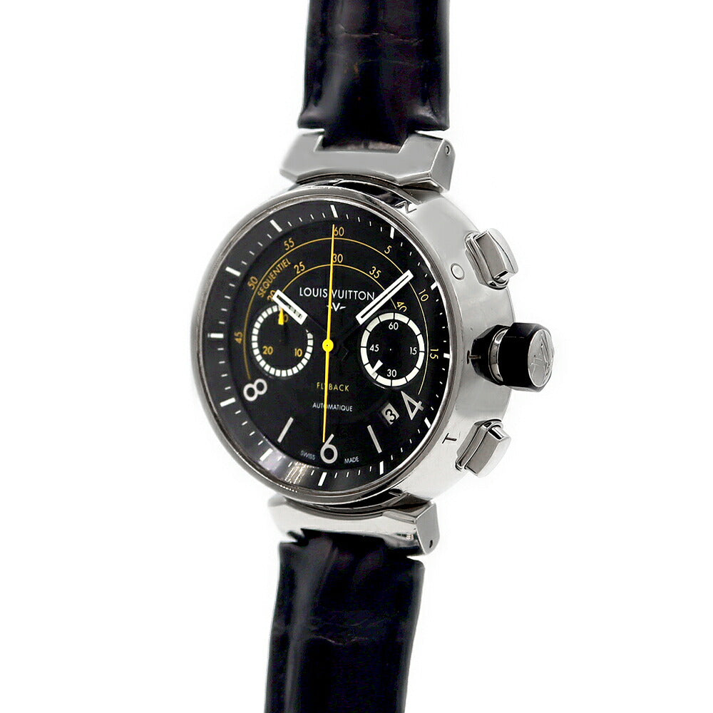 LOUIS VUITTON ルイヴィトン タンブール フライバッククロノグラフ ヴォレ2 世界888本限定 Q102B デイト 100m防水 黒 ブラック SS ステンレス 純正ベルト 純正尾錠 メンズ 自動巻き【6ヶ月保証】【腕時計】【中古】