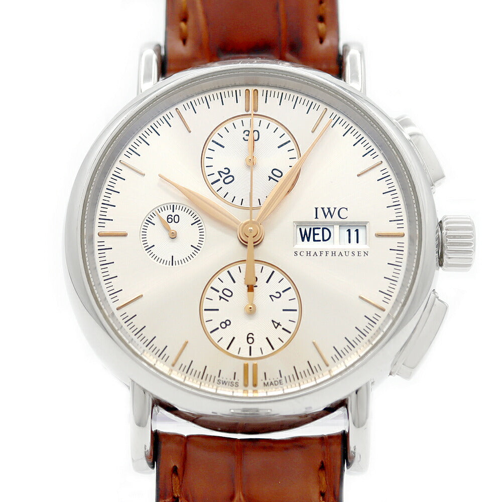 内部点検済 IWC インターナショナルウォッチカンパニー ポートフィノ クロノグラフ IW378302 デイデイト シルバー SS ステンレス 純正ベルト 純正尾錠 メンズ 自動巻き【6ヶ月保証】【腕時計】【中古】