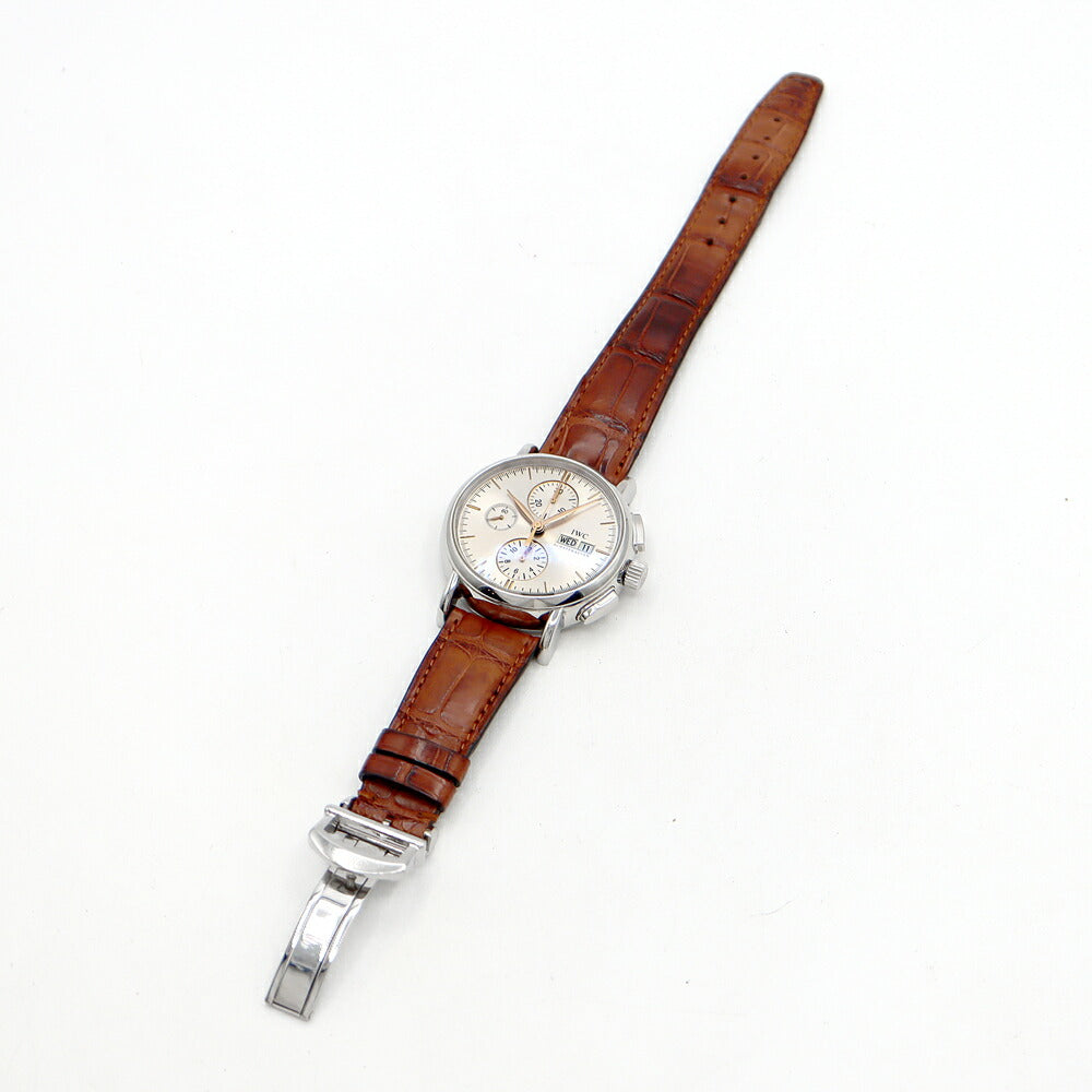 内部点検済 IWC インターナショナルウォッチカンパニー ポートフィノ クロノグラフ IW378302 デイデイト シルバー SS ステンレス 純正ベルト 純正尾錠 メンズ 自動巻き【6ヶ月保証】【腕時計】【中古】