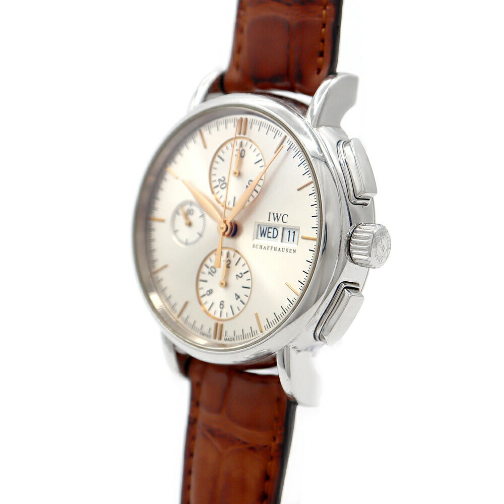 内部点検済 IWC インターナショナルウォッチカンパニー ポートフィノ クロノグラフ IW378302 デイデイト シルバー SS ステンレス 純正ベルト 純正尾錠 メンズ 自動巻き【6ヶ月保証】【腕時計】【中古】