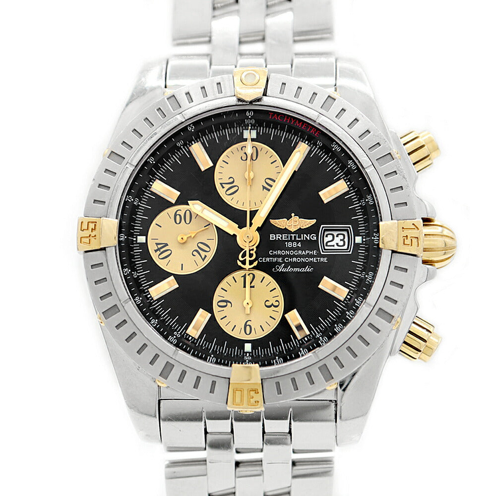 内部点検済 BREITLING ブライトリング クロノマット エボリューション ビコロ クロノグラフ B13356 デイト 300m防水 黒 ブラック YG イエローゴールド SS ステンレス コンビ メンズ 自動巻き【6ヶ月保証】【腕時計】【中古】