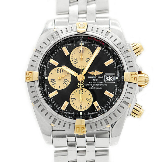 Internally inspected BREITLING Chronomat Evolution Bicolo Chronograph B13356 Date 300m Water Resistant Black YG Yellow Gold SS Stainless Steel Combi Men's Automatic Winding [6 Month Warranty] [Watch] [Used]