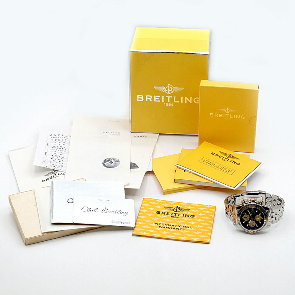 内部点検済 BREITLING ブライトリング クロノマット エボリューション ビコロ クロノグラフ B13356 デイト 300m防水 黒 ブラック YG イエローゴールド SS ステンレス コンビ メンズ 自動巻き【6ヶ月保証】【腕時計】【中古】