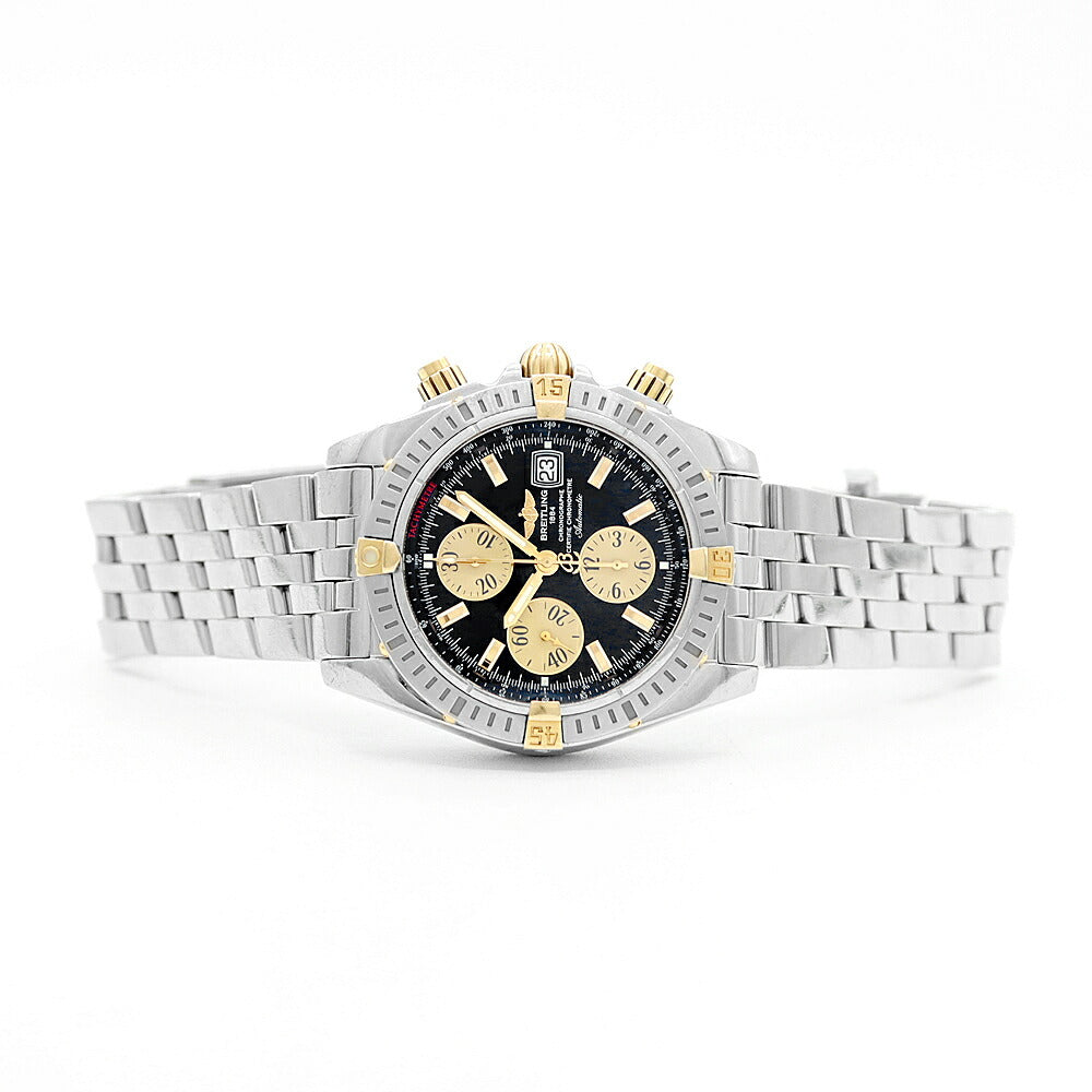 内部点検済 BREITLING ブライトリング クロノマット エボリューション ビコロ クロノグラフ B13356 デイト 300m防水 黒 ブラック YG イエローゴールド SS ステンレス コンビ メンズ 自動巻き【6ヶ月保証】【腕時計】【中古】