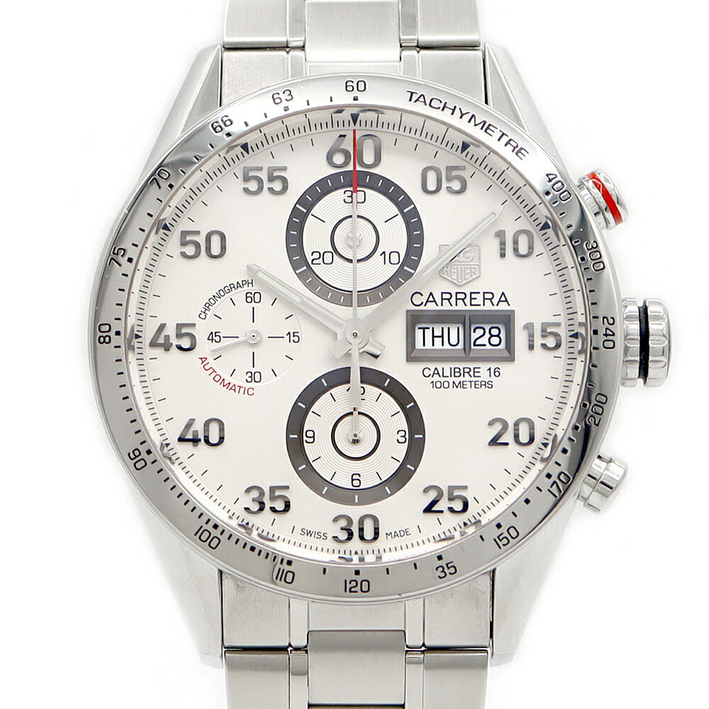 TAG Heuer タグホイヤー カレラ キャリバー16 クロノグラフ CV2A11 BA0796 100m防水 デイデイト 裏スケ シルバー SS ステンレス メンズ 自動巻き【6ヶ月保証】【腕時計】【中古】