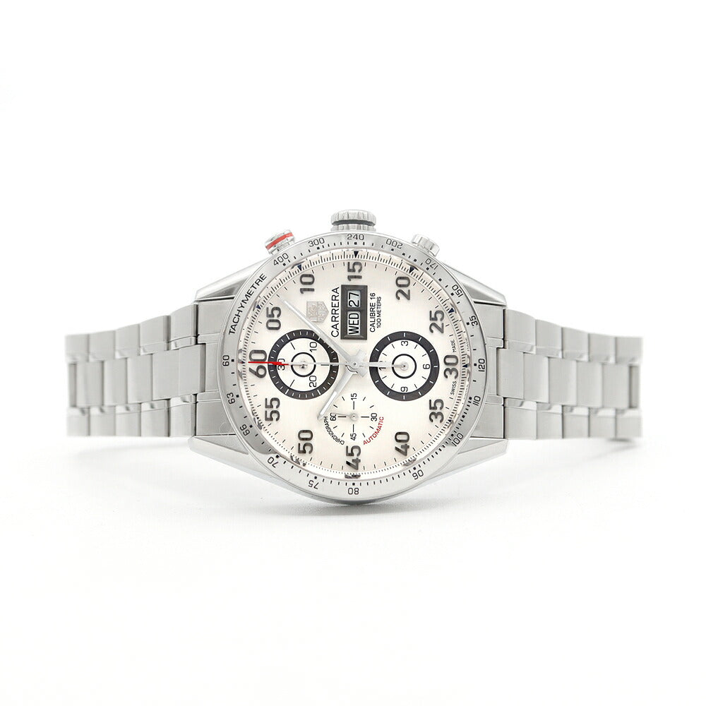 TAG Heuer タグホイヤー カレラ キャリバー16 クロノグラフ CV2A11 BA0796 100m防水 デイデイト 裏スケ シルバー SS ステンレス メンズ 自動巻き【6ヶ月保証】【腕時計】【中古】