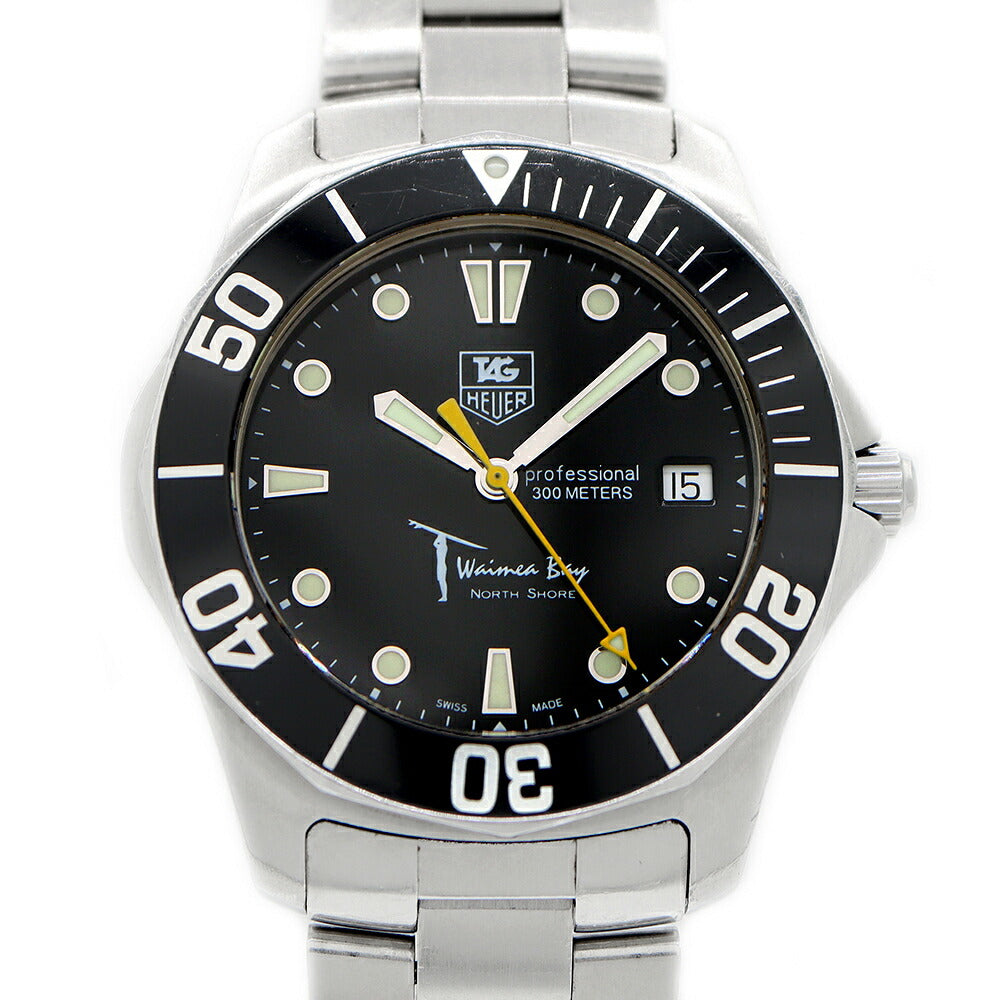 電池交換済 TAG Heuer タグホイヤー アクアレーサー ワイメアベイ 1000本限定 WAB1113 デイト 300m防水 黒 ブラック SS ステンレス メンズ クォーツ【6ヶ月保証】【腕時計】【中古】