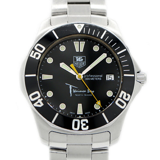 電池交換済 TAG Heuer タグホイヤー アクアレーサー ワイメアベイ 1000本限定 WAB1113 デイト 300m防水 黒 ブラック SS ステンレス メンズ クォーツ【6ヶ月保証】【腕時計】【中古】