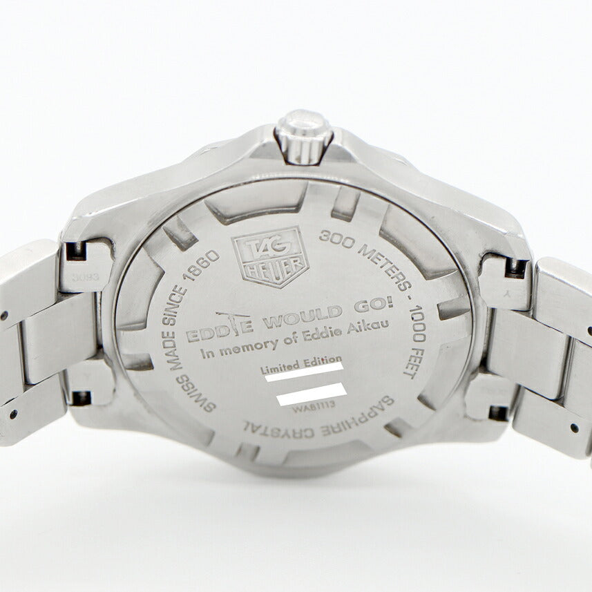 電池交換済 TAG Heuer タグホイヤー アクアレーサー ワイメアベイ 1000本限定 WAB1113 デイト 300m防水 黒 ブラック SS ステンレス メンズ クォーツ【6ヶ月保証】【腕時計】【中古】