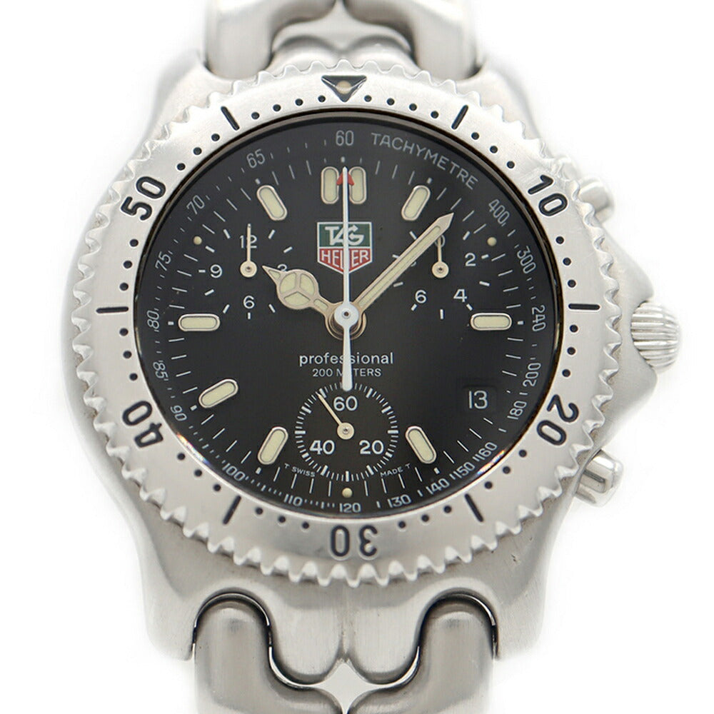 電池交換済 TAG Heuer タグホイヤー S/el セル プロフェッショナル200 クロノグラフ CG1110 デイト 200m防水 黒 ブラック SS ステンレス メンズ クォーツ【6ヶ月保証】【腕時計】【中古】