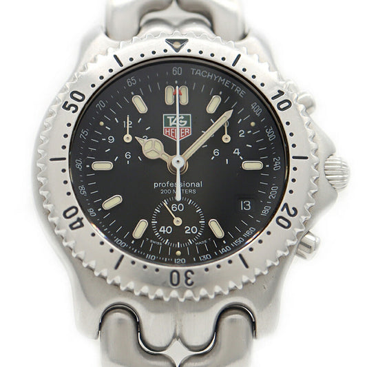 電池交換済 TAG Heuer タグホイヤー S/el セル プロフェッショナル200 クロノグラフ CG1110 デイト 200m防水 黒 ブラック SS ステンレス メンズ クォーツ【6ヶ月保証】【腕時計】【中古】