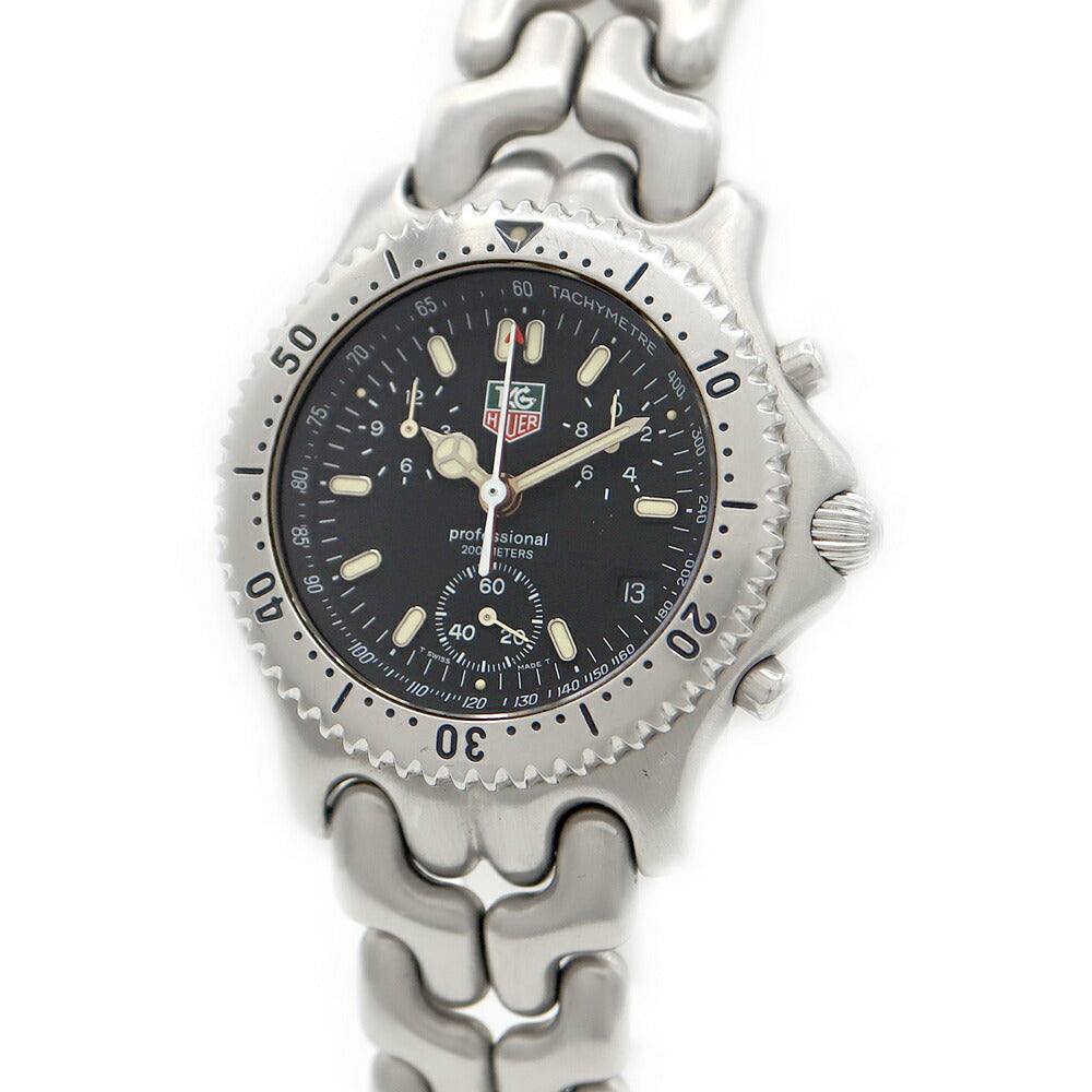 電池交換済 TAG Heuer タグホイヤー S/el セル プロフェッショナル200 クロノグラフ CG1110 デイト 200m防水 黒 ブラック SS ステンレス メンズ クォーツ【6ヶ月保証】【腕時計】【中古】