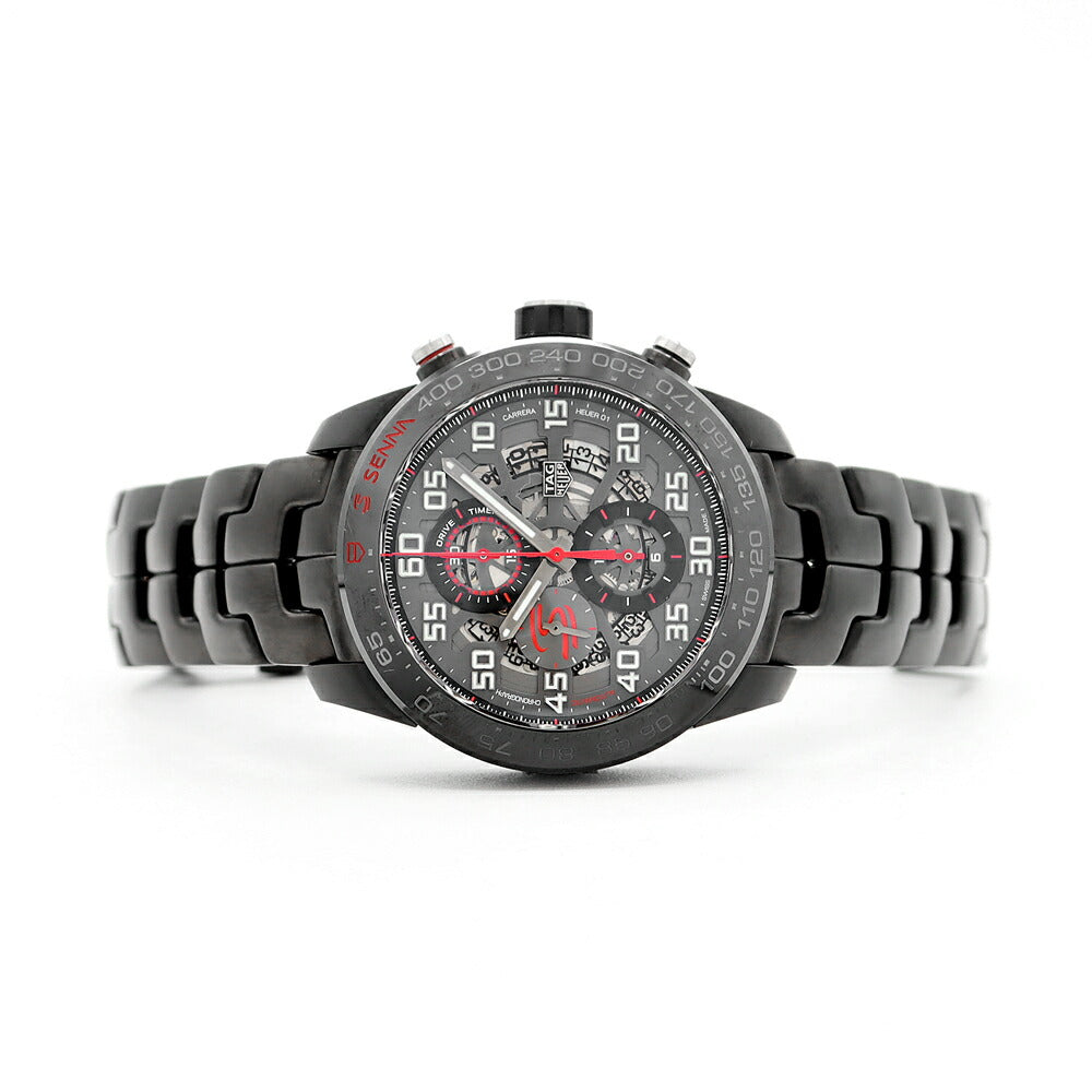 内部点検済 TAG Heuer タグホイヤー カレラ キャリバー ホイヤー01 アイルトンセナ CAR2A1L BA0688 クロノグラフ 100m防水 デイト 裏スケ 黒 ブラック スケルトン SS ステンレス CE セラミック メンズ 自動巻き【6ヶ月保証】【腕時計】【中古】