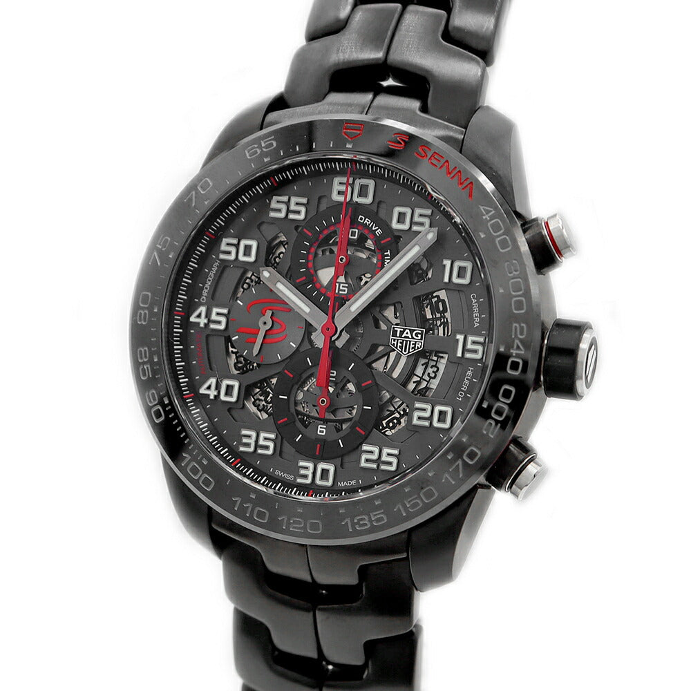 内部点検済 TAG Heuer タグホイヤー カレラ キャリバー ホイヤー01 アイルトンセナ CAR2A1L BA0688 クロノグラフ 100m防水 デイト 裏スケ 黒 ブラック スケルトン SS ステンレス CE セラミック メンズ 自動巻き【6ヶ月保証】【腕時計】【中古】