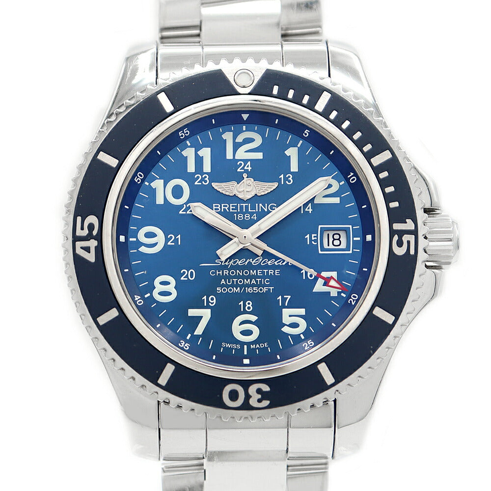 BREITLING ブライトリング スーパーオーシャンII 42 A17365 500m防水 クロノメーター デイト 青 ブルー SS ステンレス メンズ 自動巻き【6ヶ月保証】【腕時計】【中古】