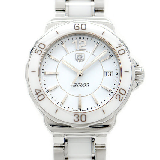 電池交換済 TAG Heuer タグホイヤー フォーミュラ1 WAH1211 BA0861 デイト 200m防水 白 ホワイト SS ステンレス CE セラミック レディース クォーツ【6ヶ月保証】【腕時計】【中古】