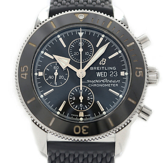 Internally inspected BREITLING Super Ocean Heritage II Chronograph A13313 Day Date Black SS Stainless Steel Genuine Belt Genuine Buckle Men's Automatic Winding [6 Month Warranty] [Watch] [Used]