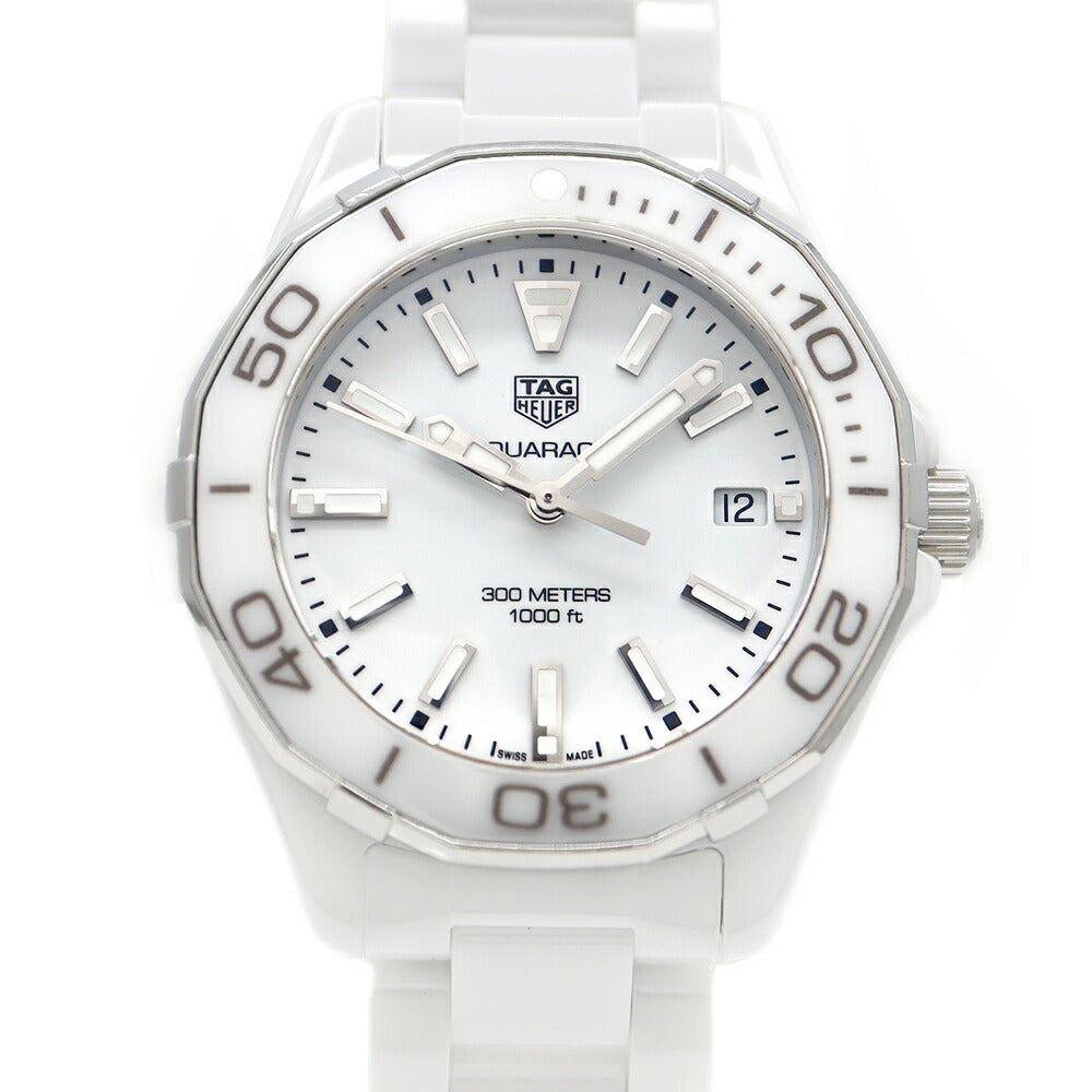 電池交換済 TAG Heuer タグホイヤー アクアレーサー WAY1391 BH0717 デイト 300m防水 白 ホワイト SS ステンレス CE セラミック レディース クォーツ【6ヶ月保証】【腕時計】【中古】