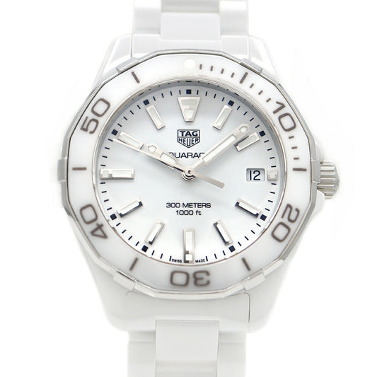 Battery replaced TAG Heuer Aquaracer WAY1391 BH0717 Date 300m Water Resistant White SS Stainless Steel CE Ceramic Ladies Quartz [6 Month Warranty] [Watch] [Used]