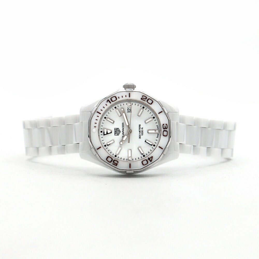 電池交換済 TAG Heuer タグホイヤー アクアレーサー WAY1391 BH0717 デイト 300m防水 白 ホワイト SS ステンレス CE セラミック レディース クォーツ【6ヶ月保証】【腕時計】【中古】