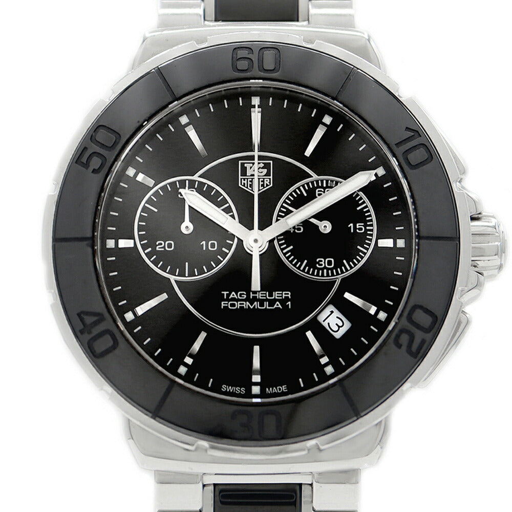 電池交換済 TAG Heuer タグホイヤー フォーミュラ1 クロノグラフ CAH1210 200m防水 デイト 黒 ブラック SS ステンレス CE セラミック メンズ クォーツ フォーミュラー1【6ヶ月保証】【腕時計】【中古】