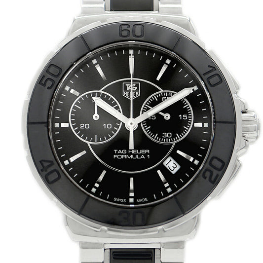 電池交換済 TAG Heuer タグホイヤー フォーミュラ1 クロノグラフ CAH1210 200m防水 デイト 黒 ブラック SS ステンレス CE セラミック メンズ クォーツ フォーミュラー1【6ヶ月保証】【腕時計】【中古】