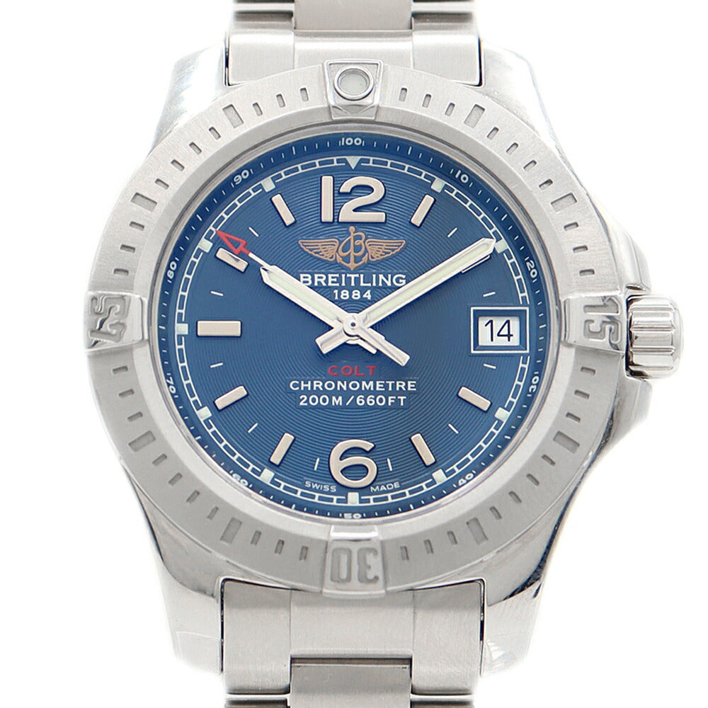 Battery replaced BREITLING Colt Lady A77388 Date 200m waterproof blue SS stainless steel ladies quartz [6 months warranty] [watch] [used]
