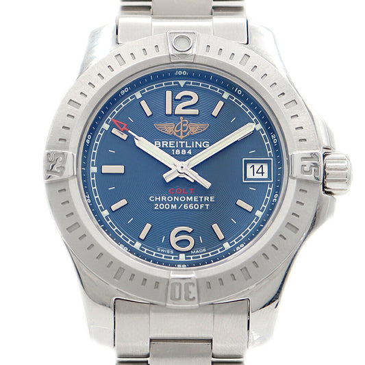 Battery replaced BREITLING Colt Lady A77388 Date 200m waterproof blue SS stainless steel ladies quartz [6 months warranty] [watch] [used]