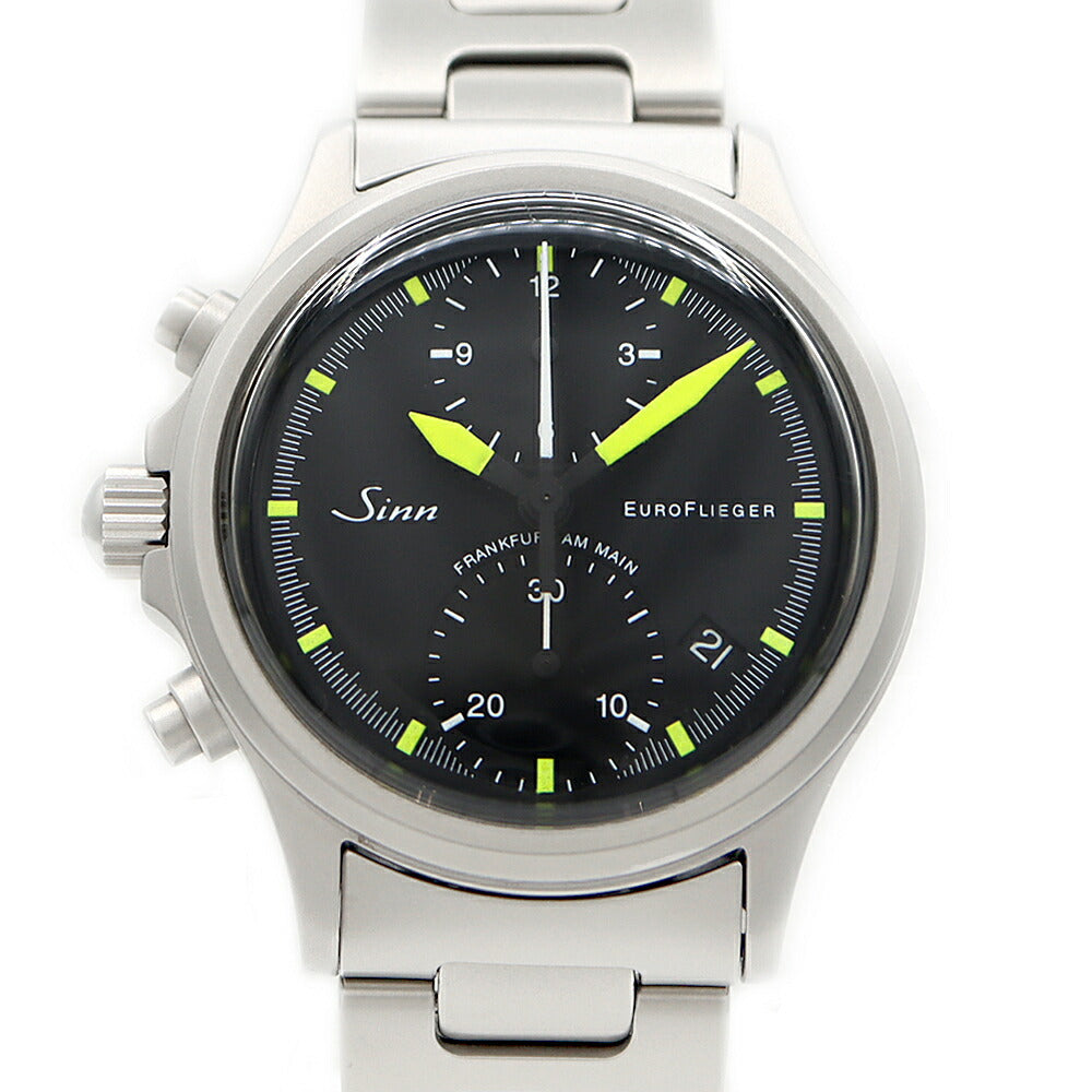 内部点検済 SINN ジン ユーロフリーガー 日本限定200本 356 クロノグラフ デイト 100m防水 スモールセコンド 黒 ブラック SS ステンレス メンズ 自動巻き【6ヶ月保証】【腕時計】【中古】