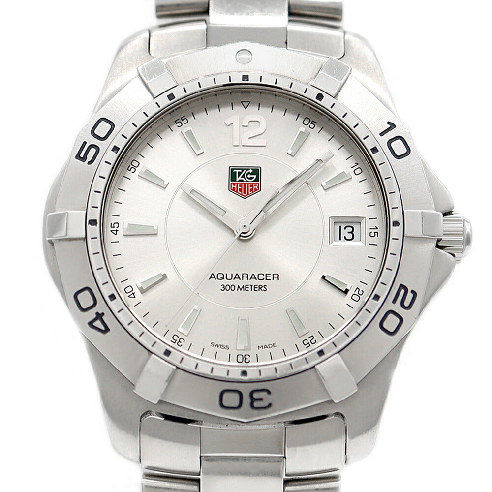 電池交換済 TAG Heuer タグホイヤー アクアレーサー WAF1112 デイト 300m防水 シルバー SS ステンレス メンズ クォーツ【6ヶ月保証】【腕時計】【中古】