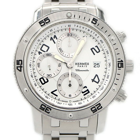 Internally inspected HERMES Clipper Diver Chronograph CP2.910 Back Skelton Date White SS Stainless Steel Men's Automatic Winding [6 Month Warranty] [Watch] [Used]