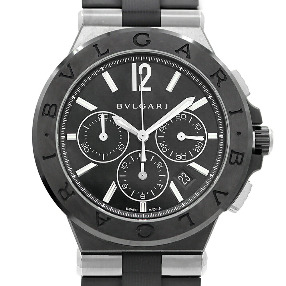 BVLGARI ブルガリ ディアゴノ ウルトラネロ クロノグラフ DG42BSCCH デイト 100m防水 スモールセコンド 黒 ブラック CE セラミック SS ステンレス 純正ベルト 純正尾錠 メンズ 自動巻き【6ヶ月保証】【腕時計】【中古】