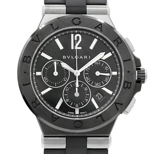 BVLGARI ブルガリ ディアゴノ ウルトラネロ クロノグラフ DG42BSCCH デイト 100m防水 スモールセコンド 黒 ブラック CE セラミック SS ステンレス 純正ベルト 純正尾錠 メンズ 自動巻き【6ヶ月保証】【腕時計】【中古】