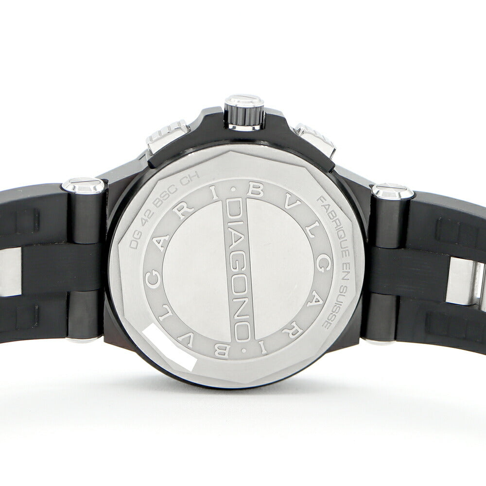 BVLGARI ブルガリ ディアゴノ ウルトラネロ クロノグラフ DG42BSCCH デイト 100m防水 スモールセコンド 黒 ブラック CE セラミック SS ステンレス 純正ベルト 純正尾錠 メンズ 自動巻き【6ヶ月保証】【腕時計】【中古】