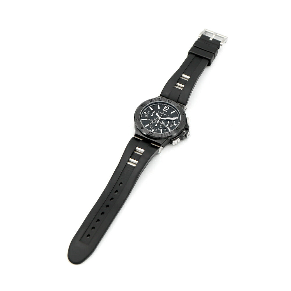 BVLGARI ブルガリ ディアゴノ ウルトラネロ クロノグラフ DG42BSCCH デイト 100m防水 スモールセコンド 黒 ブラック CE セラミック SS ステンレス 純正ベルト 純正尾錠 メンズ 自動巻き【6ヶ月保証】【腕時計】【中古】