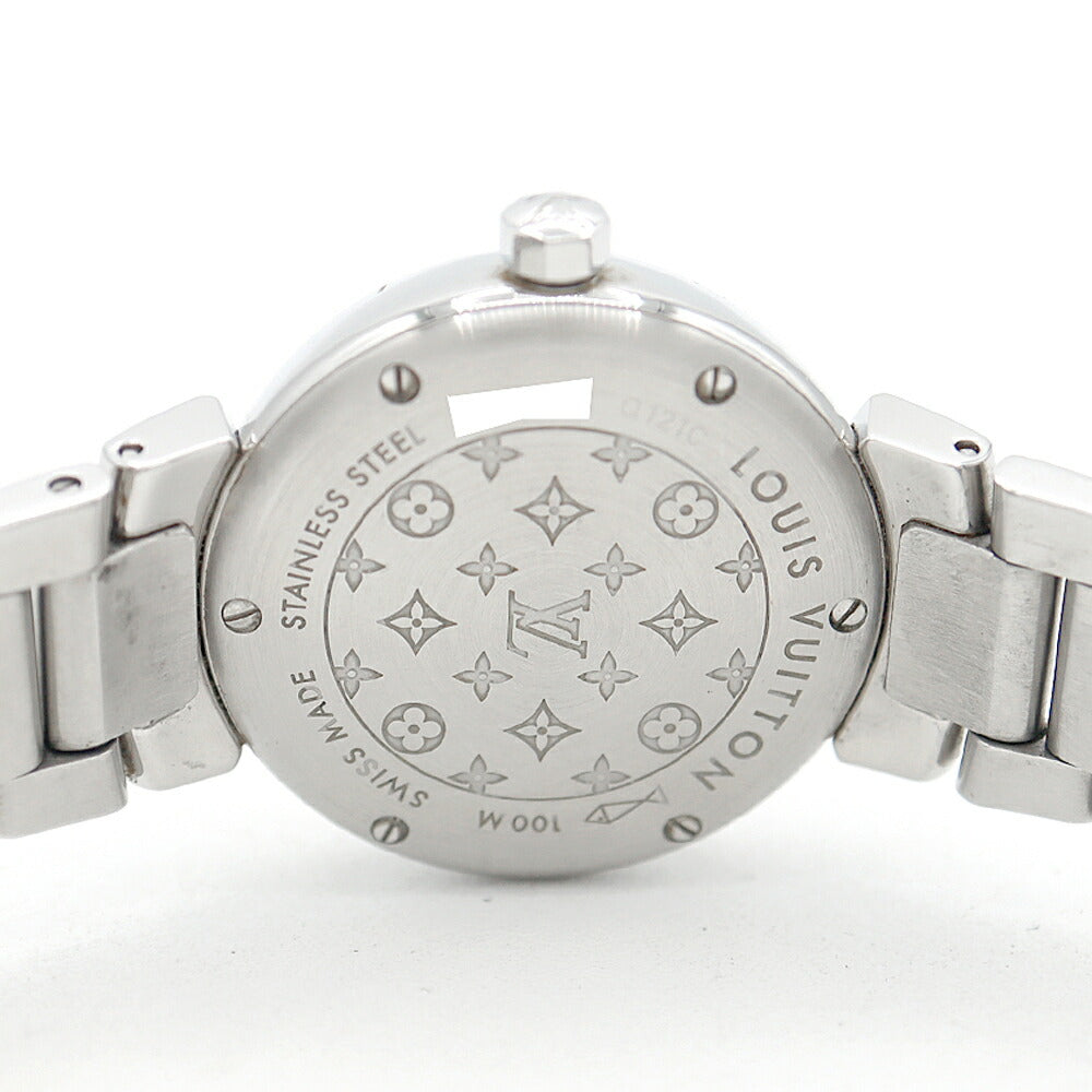 電池交換済 LOUIS VUITTON ルイヴィトン タンブール Q121C デイト 白 ホワイトシェル SS ステンレス レディース クォーツ【6ヶ月保証】【腕時計】【中古】